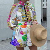 Spot 2025 Autumn / Winter Women's Shopify Print Long Sleeve Jacket Shorts Set Two-Piece