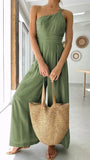 Zingj / Summer 2023 New Solid Color Loose Wide-Leg Cotton Linen Jumpsuit
