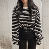 T-shirts Women Striped Top All-match Stylish Daily Lazy Simple Spring Autumn Long Sleeve Tees Korean Style Hot Sale
