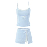 Striped Cami Top And Wrap Mini Skirt Set- Outfit