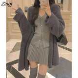 Autumn Long Sleeve Knitted Cardigan Women Korean Fashion Pure Color Elegant Sweater Jackets Casual Office Lady Y2k