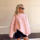 Zingj Selling Winter 2024 New Pink Sweet Round Collar Mantle Sweater-Outfit