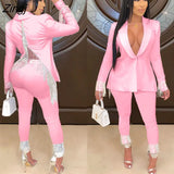 Women Tracksuit Two Piece Set Jacket Coat + Long Pants Tassel Streetwear Clothes For Women