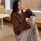 Spring Korean Style Loose Casual Knitted Blouse Women New Chic Curl Solid Short Tops O-neck Pullover Fashion Blusa