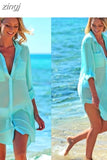 2023Summer Casual Women Tops Solid Loose Beach Blouse Thin Lady Clothes with Pocket Sunscreen Shirt Cardigan Women