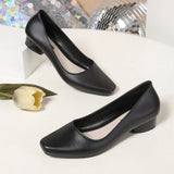 Leisure Square Head Thick Heel Shallow Single Shoes Flight Attendant Work Shoes Black Four-Season Shoes Low