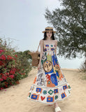 Zingj Print One Word Shoulder Sleeveless Beach Dress Beach Holiday Show Thin Strapless Sling Dress Female