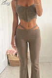 Autumn Solid Casual Elegant Women's Two Pieces Sets Tank Crop And Flare Pants Matching Outfits Simple Streetwear