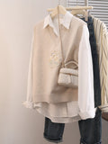 Style Embroidery Design Sense Coat V Collar Knitted Sweater Comfortable Sleeveless Vest New Waistcoat Shows Thin