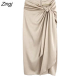 New Women Fashion Knotted Design Slim Sarong Midi Skirt Faldas Mujer Female Back Zipper Summer Vestidos
