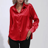Women's Shirt Loose Shirts and Blouses Silk Button Up Shirt Oversized Blouse Women Fashion OL Women Clothing Womens
