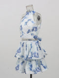 High-End Printed Women's Suit 2025 Autumn And Winter New Fashion Sleeveless Two-Piece Skirt Suit Women's