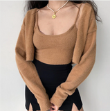 Cropped Button Knit Two Piece CardiganOutfit