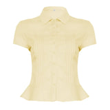 Style Organ Folds Solid Color POLO Collar Short-Sleeved Shirt To Close Short Buckle Umbilical
