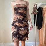 Zingj Sexy Rose Print Dress New Spring / Summer 2023 Hot Girl Wind Exposed Back Tight Strapless Dress
