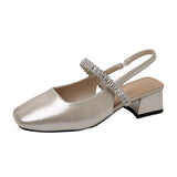 Bottom Low-Heeled Sandals Women 2025 Spring And Summer New French Fashion Water Drill With Shallow Mouth Square Single