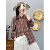 Spring And Autumn New Art Retro Long-Sleeved Shirt Women Loose Leisure Shirt Shirt Double Cotton Yarn