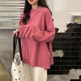 Zingj Autumn Outfit Slit Solid Color Long Sleeve T-Shirt Women Fashion Bottom Shirt Korean Fashion Students Wear Loose