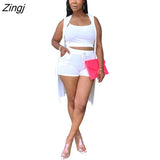 Women Casual 3 Pcs Sets Solid Set Spaghetti Straps Tank Top + Shorts+ Sleeveless Cardigan