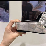 And Autumn 2025 New Square Head Slippers Metal Buckle Thick Bottom Slippers Women One Foot Pedal Korean Version With