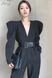 With Belt Ladies Trousers Elegant Office Lady Korean Playsuit Fashion Womens Ropa Mujer Otoo Casual