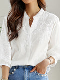 Embroidered Shirt Women's Seven Sleeves 2025 Summer New T-Shirt Commuting Temperament Solid Color Shirt