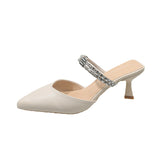 Sandals Women Wear Two Slippers Summer Outside Wearing Pointed Thin Heel Water Drill After The Empty Single Shoes Women 2025