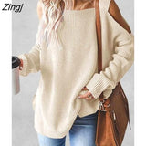 PETAL Open Shoulder Oversized Sweater For Woman Beige Casual Loose Waistcoat 2023 Autumn Winter Pullovers Top
