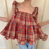 Lace Up Sleeveless Plaid Cami TopOutfit