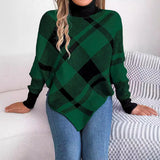 Autumn And Winter Casual Lattice High-Neck Long Sleeve Fight Sweater Christmas Women's