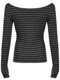 Large Round Collar Out-To-Shoulder T-Shirt 2025 Early Autumn New Hottie Thin Striped Top Knitted