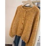 Yellow Sweater Women's Round-Neck Knitted Open Shirt Jacket Women's Autumn 2025 New Loose Age Reduction