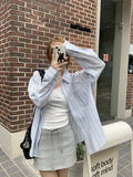 Zingj Stripe Polo Collar Long Sleeve Shirt Coat Female Autumn Thin Loose Show Thin Sunscreen Cardigan