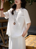 Dream Floating Heavy Industry Lace + Loose Short-Sleeved Collar Shirt Women's Top 25 Summer New Solid Loose Leisure