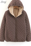 Women Autumn Winter Parkas Coat Jackets Female Lamb Hooded Plaid Long Sleeve Warm Winter Jacket S~3XL casaco