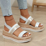 Summer New Large-Size Fish Mouth Buckle Slope Heel Sandals Women's Fashion Comfortable Thick-Soled Bright Face Women's