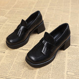 Autumn New High-Heeled Shoes Small Leather Shoes Women Black Thick Heel Single Shoes Round Head British Thick-Soled Lefu