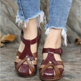 Women's Shoes 2025 Summer New Retro Round Head Slope With Ladies Roman Shoes Cross Buckle Women's