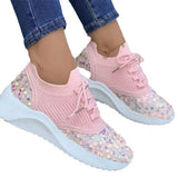 Zingj Flying Knit Breathable Lace-Up Single Shoes Women's Knit Platform Color Low Top Shoes