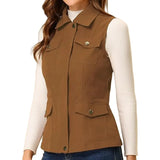 New Single Women's Vest Cardigan Zipper Jacket Multi-Pocket Solid Color