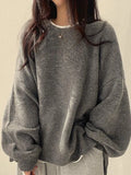 Oversized Split Hem Pullover Sweater- Outfit
