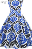 Women Summer Sleeveless Floral Print Midi Dress O Neck Retro Vintage Vestidos Robe Rockabilly