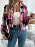 Shooting Autumn And Winter Casual Lattice Fake Pocket Long Sleeve Jacket Jacket Women's