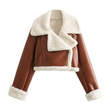 2025 New Double-Sided Loose Short Suit Collar Zipper Embellished Fur Jacket