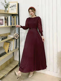 Ripe Wind High Waist Round Collar Dress Spring And Autumn New Temperament Solid Color To Show Thin Waist Swing 100 Rhetum Long