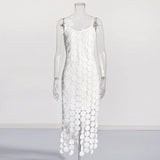 Sexy Style Slim Slings Long Skirt 2025 Summer New Embroidery Round Design Long Dress