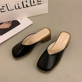 Version Of Baotou Slippers Women Wear 2025 Autumn New Leather Fashion Half-Slippers Lazy Coarse Muller