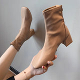 Fashion French High-Heeling Boots Short Boots Women Spring And Autumn Single Boots 2025 Temperament Coarse And Velvet To Increase The Wear