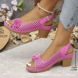 Flowers High-Heeled Cool Slippers Women 2025 Summer New Fashion Coarse And Buckle With Cold Slippers