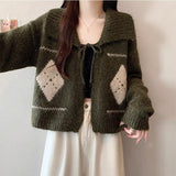 Atmosphere Feels Small Korean Linge Collar With Sweater Women Winter Lazy Wind Loose Soft Knitted Open